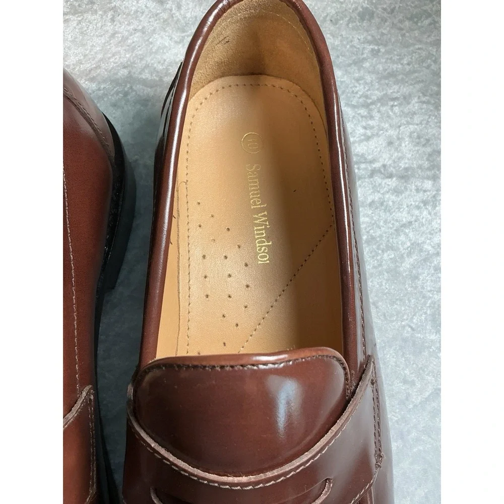 Samuel Windsor Men's Brown Leather Penny Loafers Dress Shoes Size 10 Classic EUC